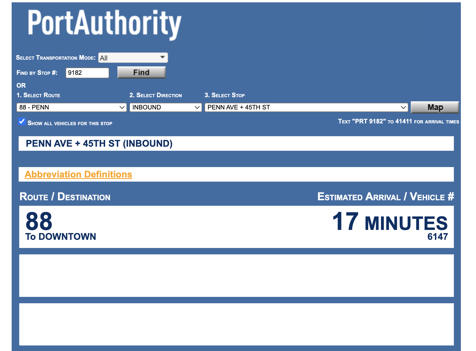 PRT TrueTime website