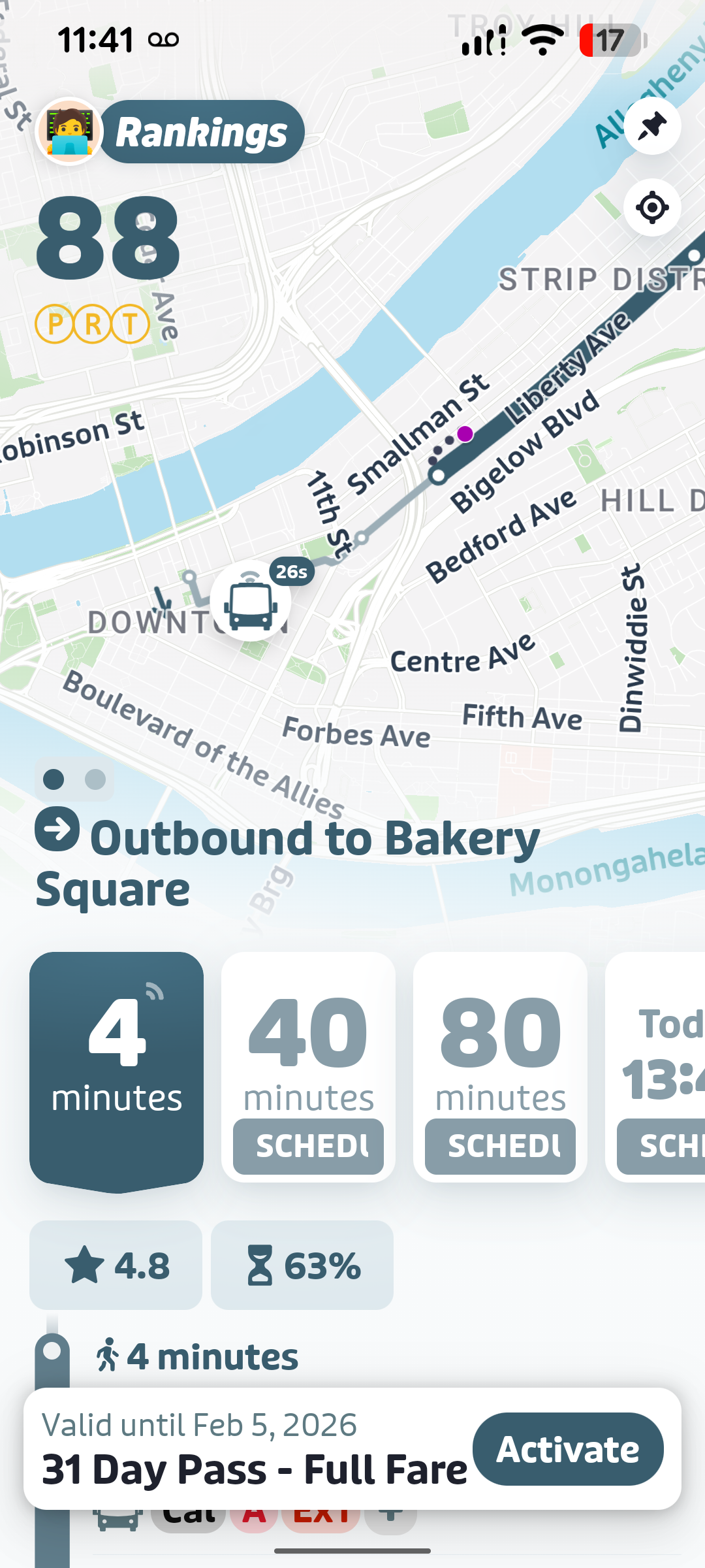 Transit App bus tracking